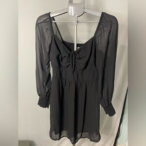 NWT Hollister Pintuck Chiffon Long‎ Sleeve Black Mini Dress size large